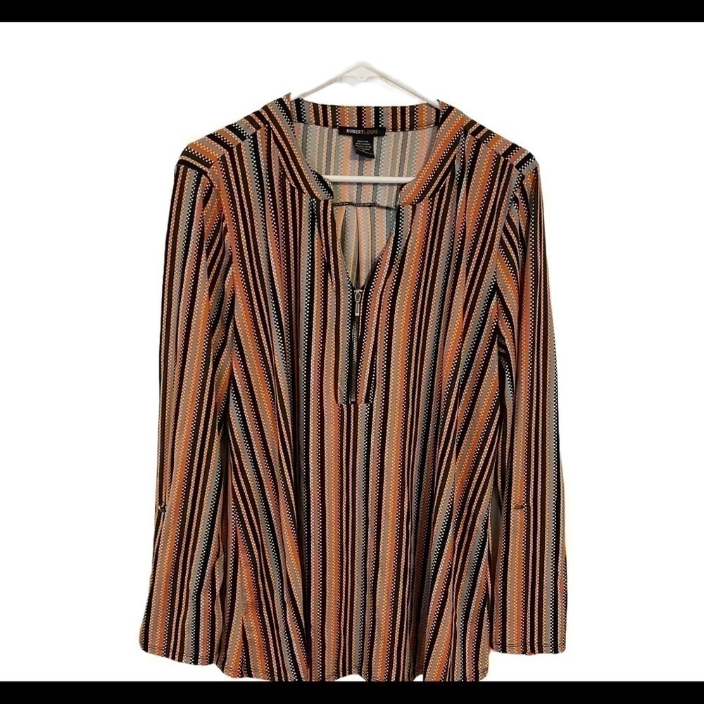 ROBERT LOUIS Striped Zippered Blouse Top Shirt - Picture 3 of 8